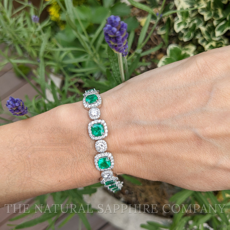 9.38 Ct.Tw. Emerald Natural Diamond Accent Stones Bracelet, 18K White Gold