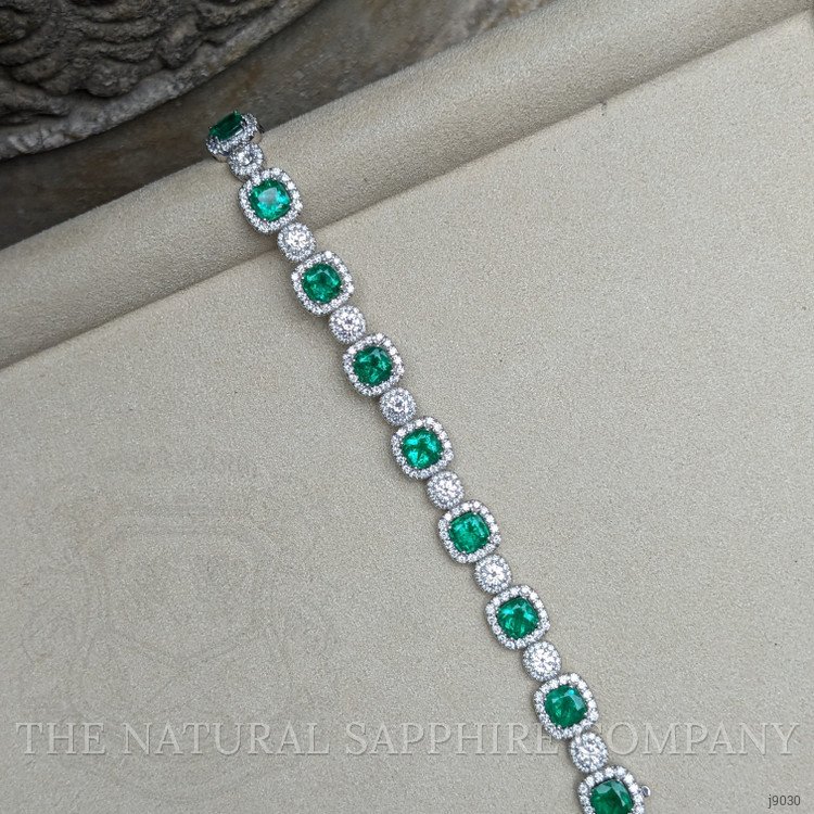 9.38 Ct.Tw. Emerald Natural Diamond Accent Stones Bracelet, 18K White Gold
