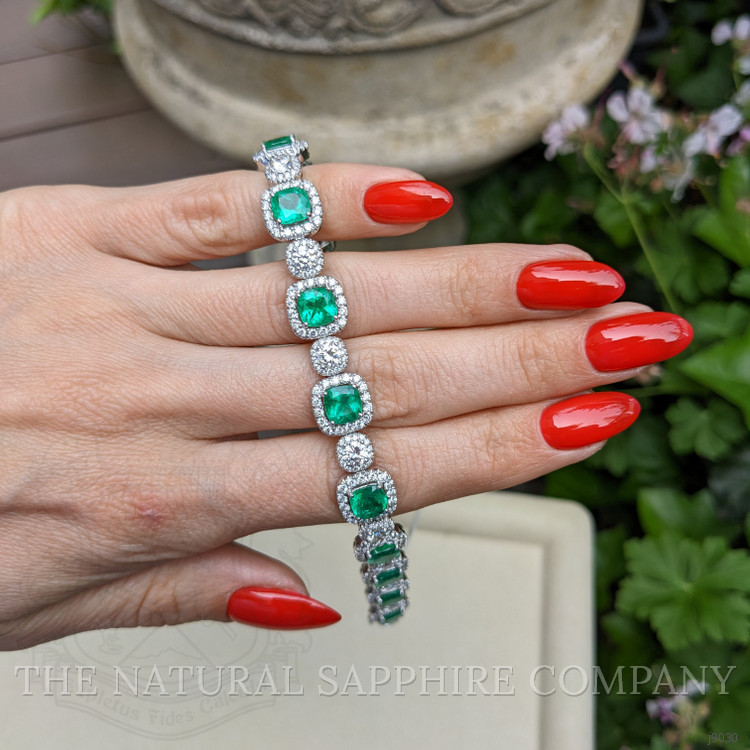9.38 Ct.Tw. Emerald Natural Diamond Accent Stones Bracelet, 18K White Gold