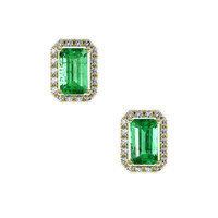 0.50 Ct.Tw. Emerald Natural Diamond Pave Earrings, 18K Yellow Gold Video