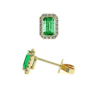 0.50 Ct.Tw. Emerald Natural Diamond Pave Earrings, 18K Yellow Gold Image