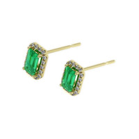 0.50 Ct.Tw. Emerald Natural Diamond Pave Earrings, 18K Yellow Gold Image
