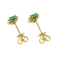 0.50 Ct.Tw. Emerald Natural Diamond Pave Earrings, 18K Yellow Gold Image