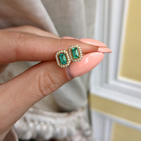0.50 Ct.Tw. Emerald Natural Diamond Pave Earrings, 18K Yellow Gold Life Style