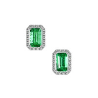 0.50 Ct.Tw.Total Carat Weight Emerald and Natural Diamond Studs Earrings, 18K White Gold Video