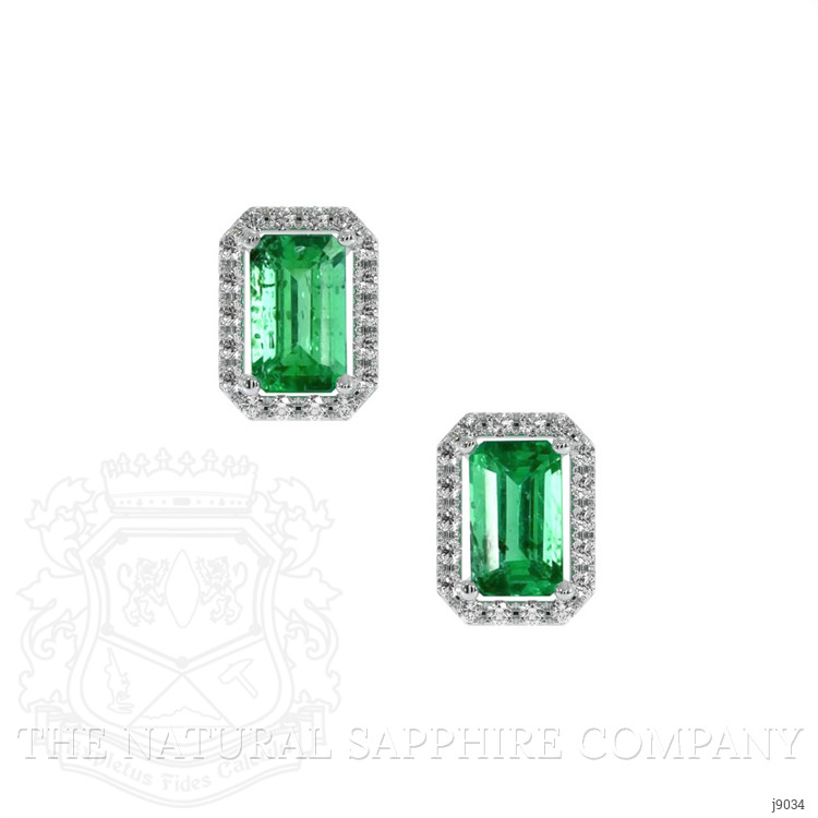 0.50 Ct.Tw. Emerald and Natural Diamond Studs Earrings, 18K White Gold
