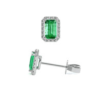0.50 Ct.Tw.Total Carat Weight Emerald and Natural Diamond Studs Earrings, 18K White Gold Image