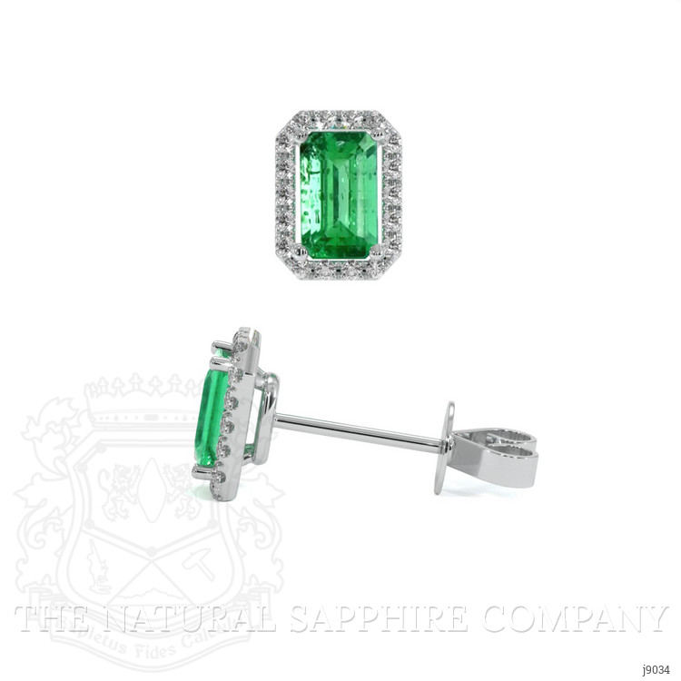 0.50 Ct.Tw. Emerald and Natural Diamond Studs Earrings, 18K White Gold