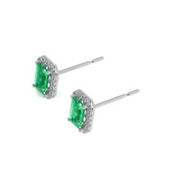 0.50 Ct.Tw.Total Carat Weight Emerald and Natural Diamond Studs Earrings, 18K White Gold Image