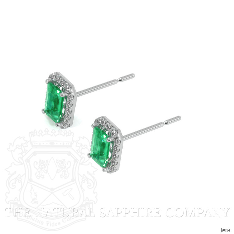 0.50 Ct.Tw. Emerald and Natural Diamond Studs Earrings, 18K White Gold