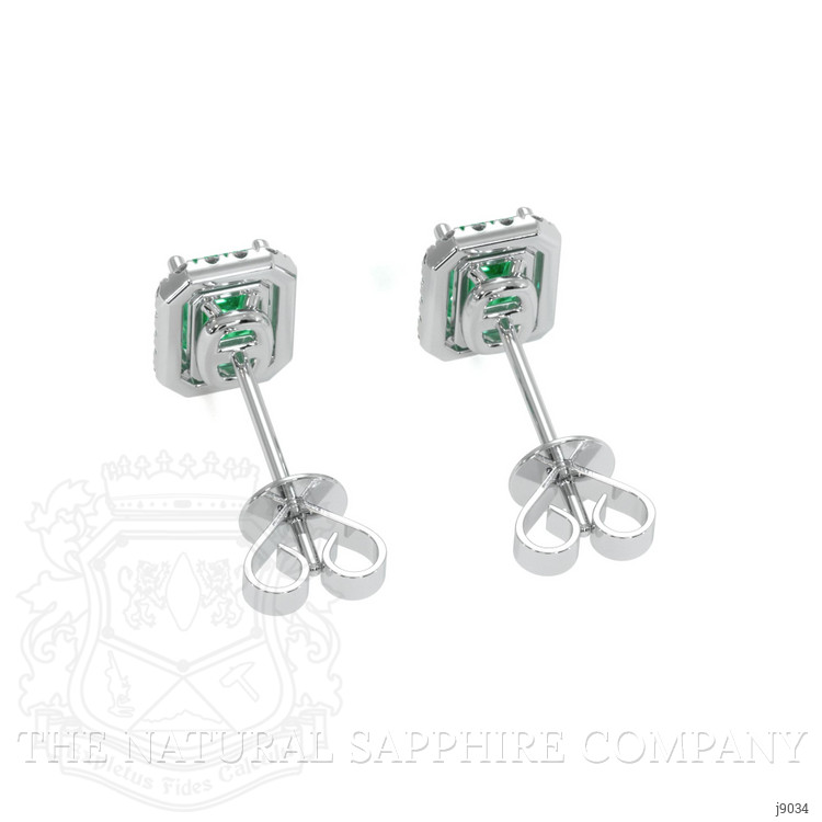 0.50 Ct.Tw. Emerald and Natural Diamond Studs Earrings, 18K White Gold