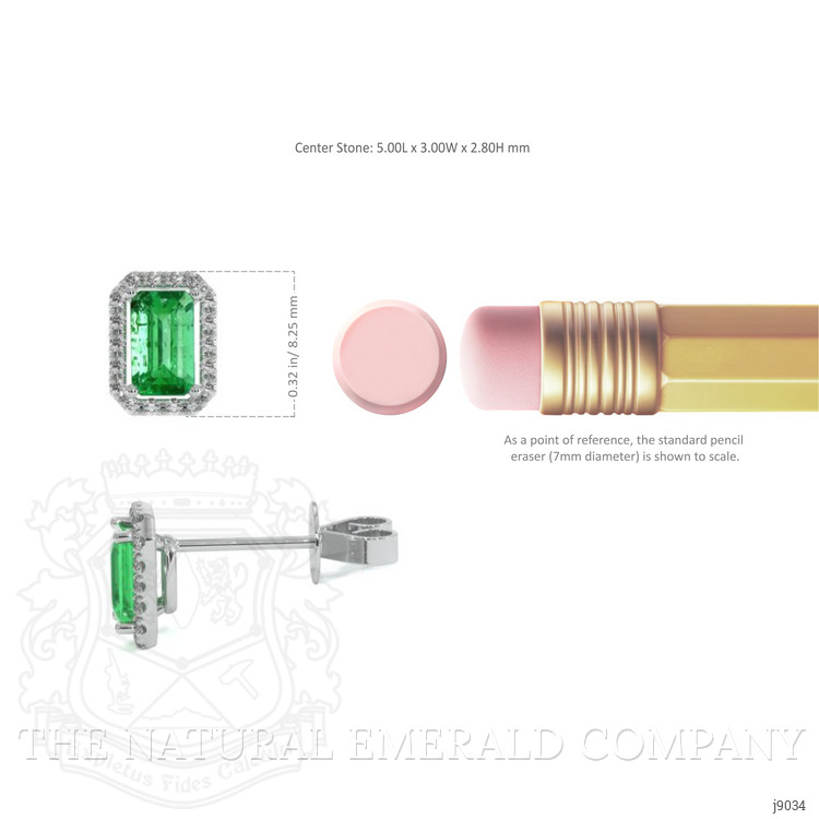 0.50 Ct.Tw. Emerald Natural Diamond Pave Earrings, 18K White Gold