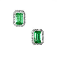 0.50 Ct.Tw. Emerald Natural Diamond Pave Earrings, 18K White Gold Video