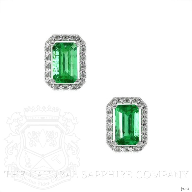 0.50 Ct.Tw. Emerald Natural Diamond Pave Earrings, 18K White Gold