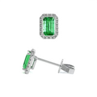 0.50 Ct.Tw. Emerald Natural Diamond Pave Earrings, 18K White Gold Image