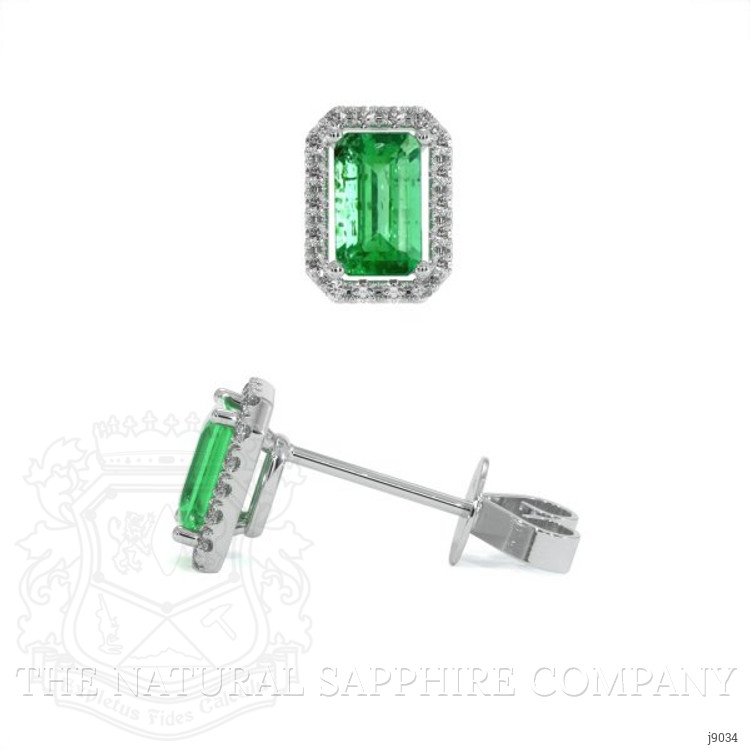 0.50 Ct.Tw. Emerald Natural Diamond Pave Earrings, 18K White Gold
