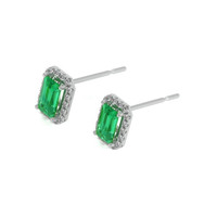 0.50 Ct.Tw. Emerald Natural Diamond Pave Earrings, 18K White Gold Image