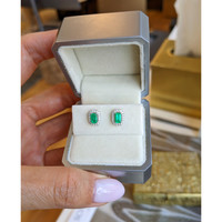 0.50&nbsp;Ct.Tw.Total Carat Weight Emerald and Natural Diamond Studs Earrings, 18K White Gold Life Style
