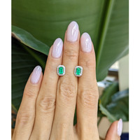 0.50&nbsp;Ct.Tw.Total Carat Weight Emerald and Natural Diamond Studs Earrings, 18K White Gold Life Style