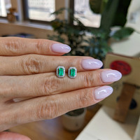 0.50&nbsp;Ct.Tw.Total Carat Weight Emerald and Natural Diamond Studs Earrings, 18K White Gold Life Style