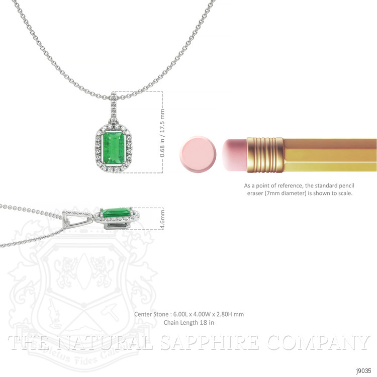 0.50 Ct. Emerald Natural Diamond Pave Pendant, 18K White Gold