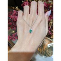 0.50 Ct. Emerald and Natural Diamond Pave Pendant, 18K White Gold Life Style