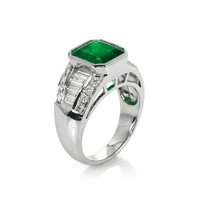 3.42 Ct. Emerald Natural Diamond Bezel Ring, Platinum 950 Image