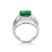 3.42 Ct. Emerald Natural Diamond Bezel Ring, Platinum 950 Image
