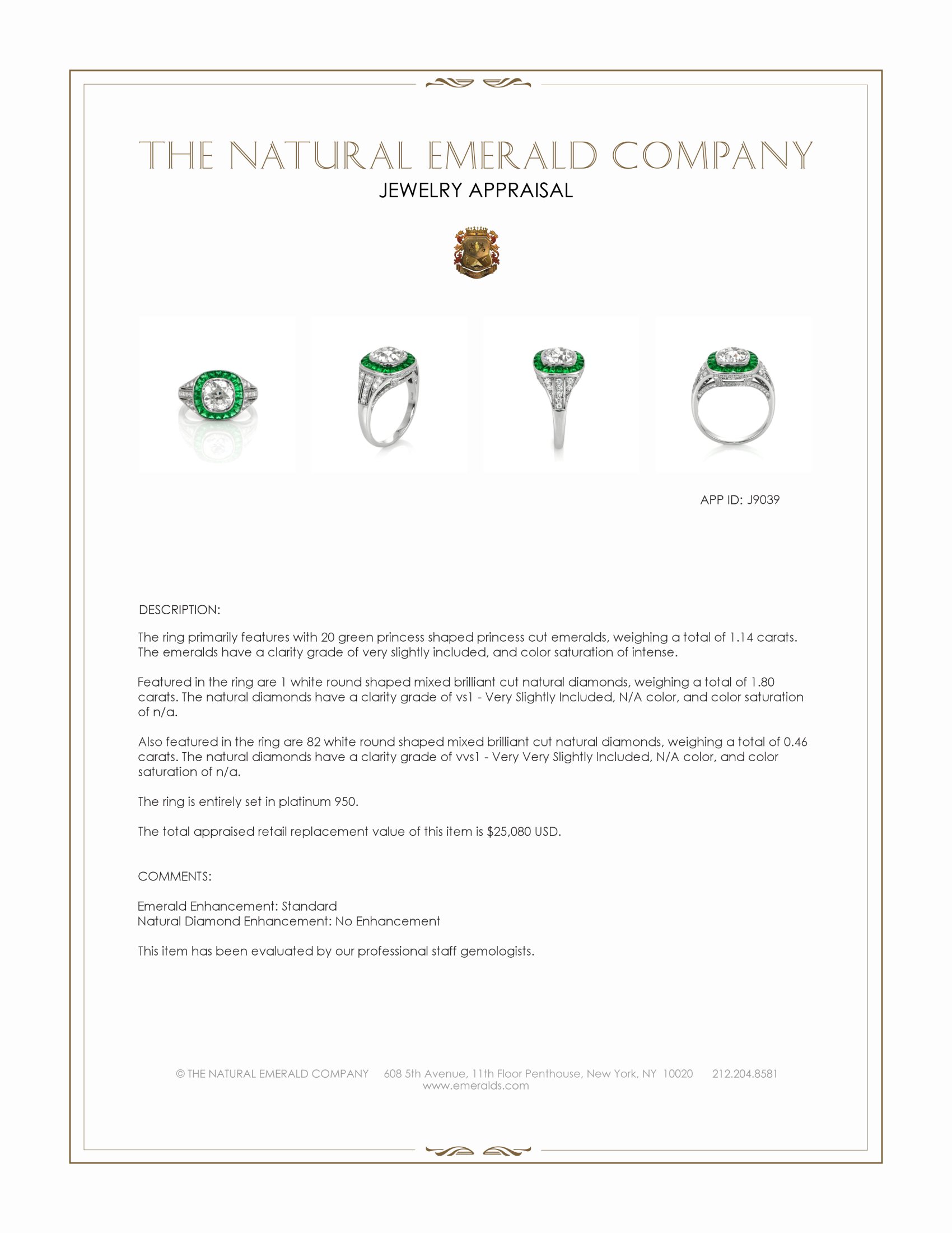 1.14 Ct. Emerald and Natural Diamond Bezel Ring, Platinum 950