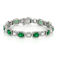 7.62 Ct.Tw. Emerald Natural Diamond Accent Stones Bracelet, 18K White Gold Video