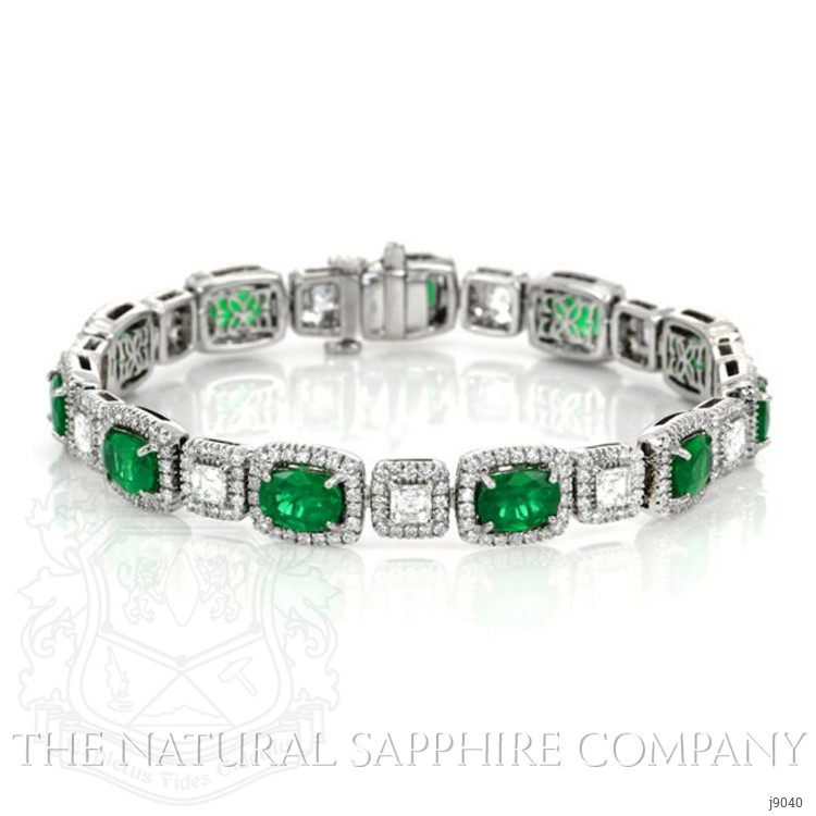 7.62 Ct.Tw. Emerald Natural Diamond Accent Stones Bracelet, 18K White Gold