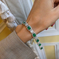 7.62 Ct.Tw. Emerald Natural Diamond Accent Stones Bracelet, 18K White Gold Life Style