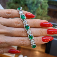 7.62 Ct.Tw. Emerald Natural Diamond Accent Stones Bracelet, 18K White Gold Life Style