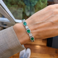7.62 Ct.Tw. Emerald Natural Diamond Accent Stones Bracelet, 18K White Gold Life Style
