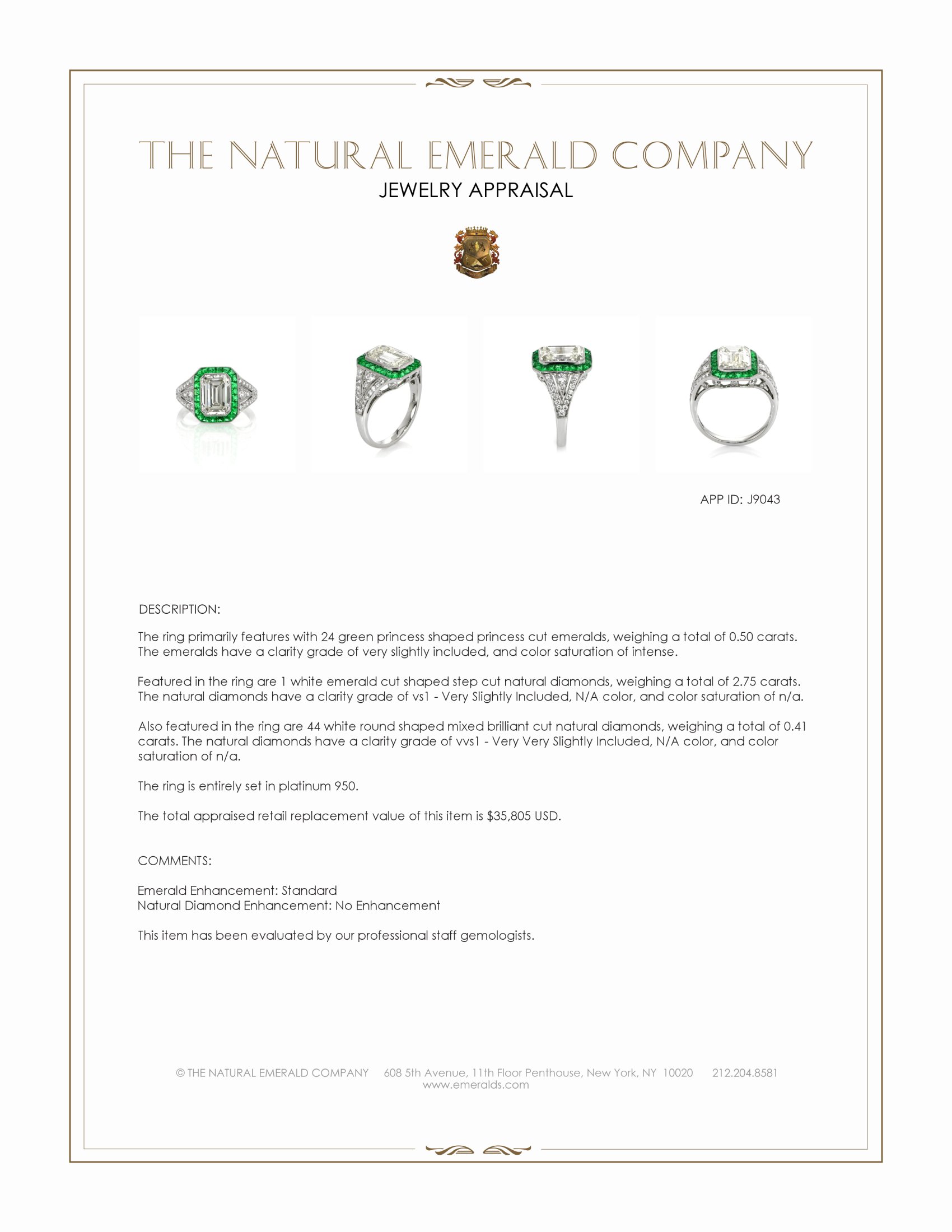 0.50 Ct. Emerald and Natural Diamond Halo Ring, Platinum 950