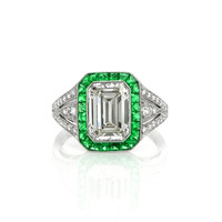 0.50 Ct. Emerald Natural Diamond Halo Ring, Platinum 950 Video