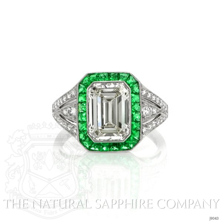 0.50 Ct. Emerald Natural Diamond Halo Ring, Platinum 950