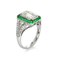 0.50 Ct. Emerald Natural Diamond Halo Ring, Platinum 950 Image