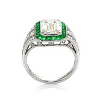 0.50 Ct. Emerald Natural Diamond Halo Ring, Platinum 950 Image
