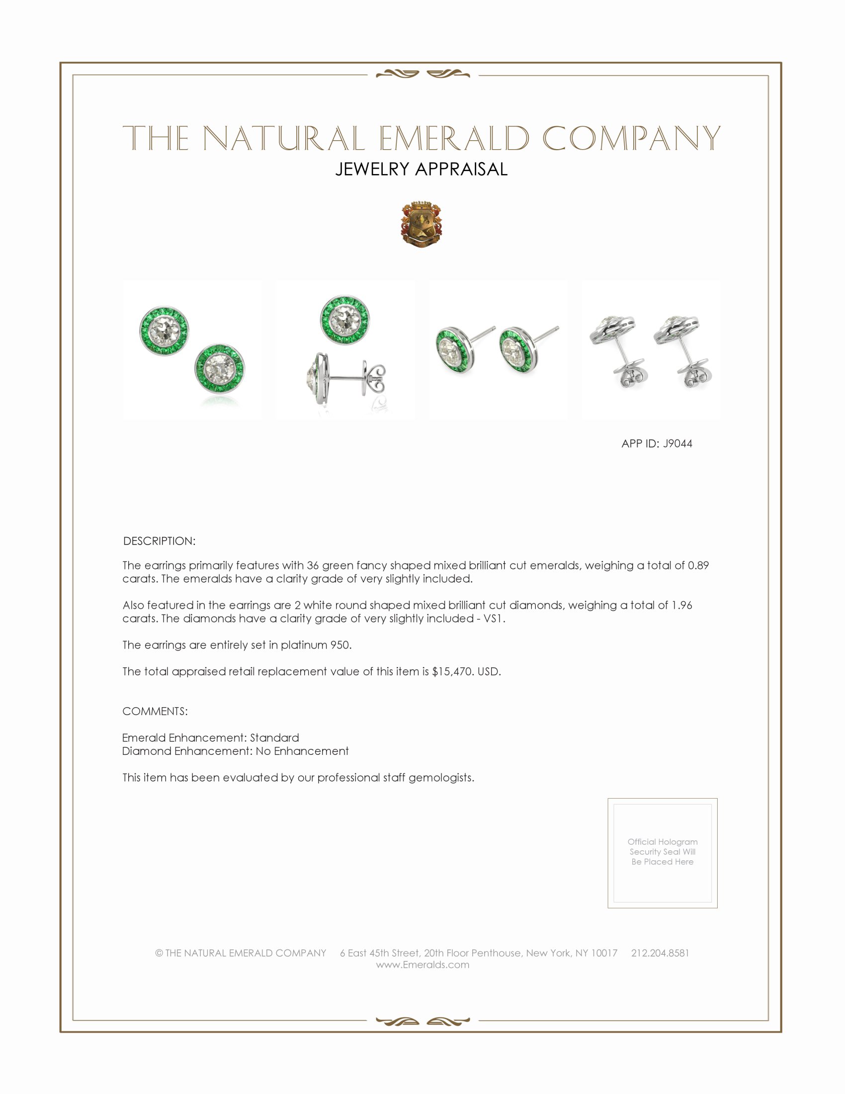 0.89 Ct.Tw. Emerald and Natural Diamond Pave Earrings, Platinum 950