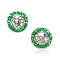 0.89 Ct.Tw.Total Carat Weight Emerald and Natural Diamond Pave Earrings, Platinum 950 Video