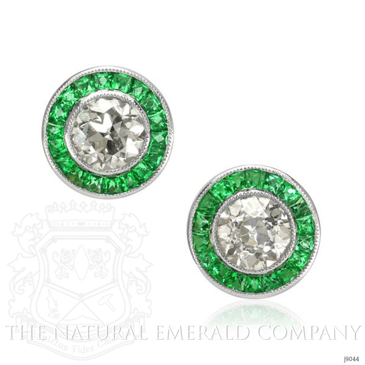 0.89 Ct.Tw. Emerald and Natural Diamond Pave Earrings, Platinum 950