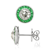 0.89 Ct.Tw.Total Carat Weight Emerald and Natural Diamond Pave Earrings, Platinum 950 Image