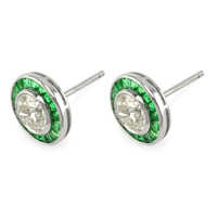 0.89 Ct.Tw.Total Carat Weight Emerald and Natural Diamond Pave Earrings, Platinum 950 Image