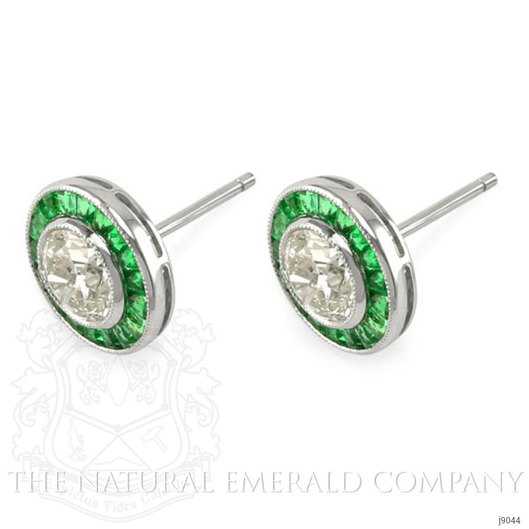 0.89 Ct.Tw. Emerald and Natural Diamond Pave Earrings, Platinum 950