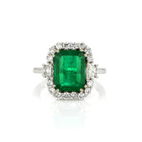 3.60 Ct. Emerald Natural Diamond Halo Ring, 18K White Gold Video