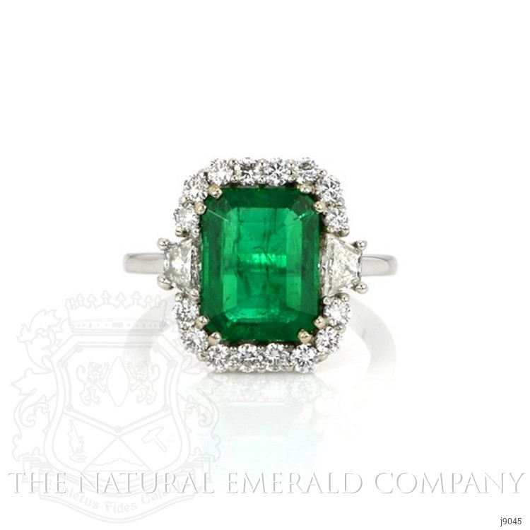 3.60 Ct. Emerald Natural Diamond Halo Ring, 18K White Gold
