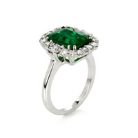 3.60 Ct. Emerald Natural Diamond Halo Ring, 18K White Gold Image