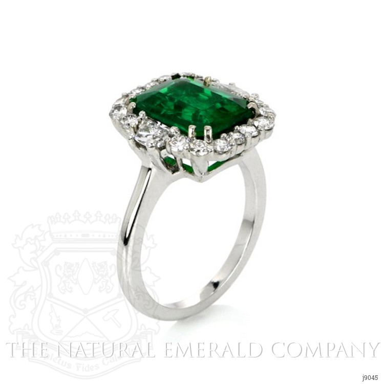 3.60 Ct. Emerald Natural Diamond Halo Ring, 18K White Gold
