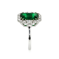 3.60 Ct. Emerald Natural Diamond Halo Ring, 18K White Gold Image